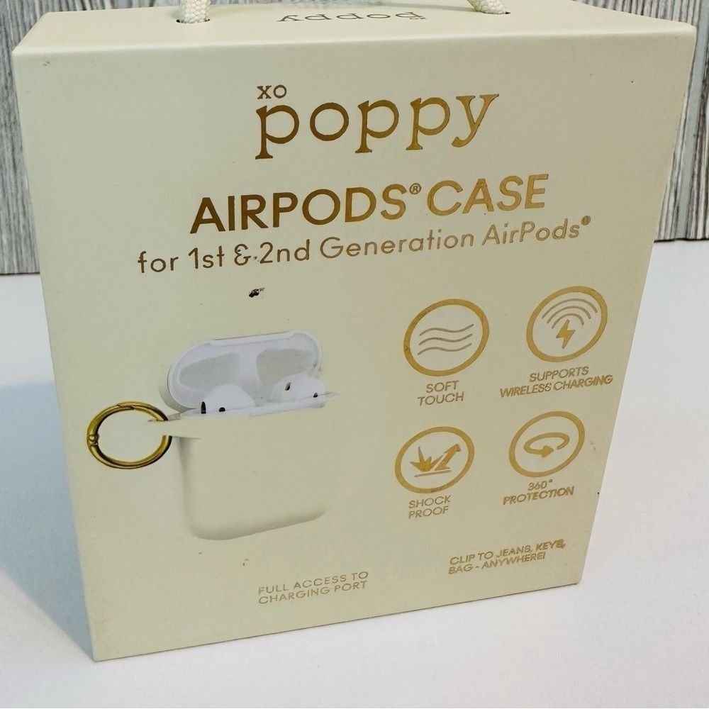 NEW! POPPY AIRPODS CASE 1st & 2nd Generation Cream Gold NWT In Box - Picture 5 of 8